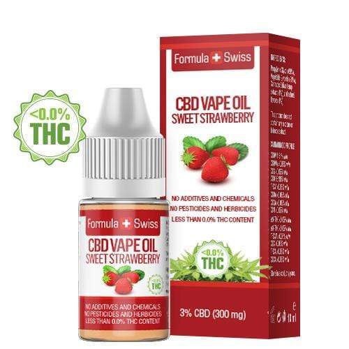 Formula Swiss CBD vape liquid Sweet Strawberry, 3% CBD (300 mg), 10 ml bottle and box