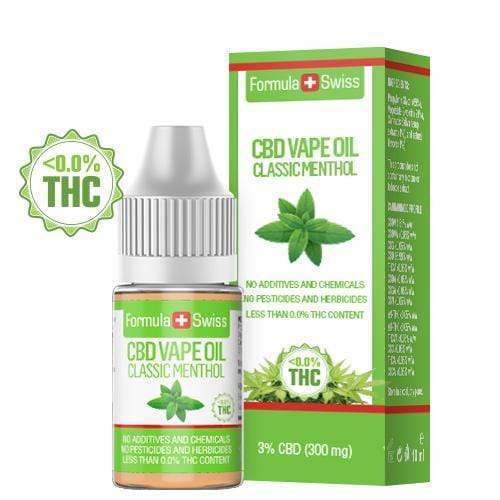 Formula Swiss CBD vape liquid Classic Menthol, 3% CBD (300 mg), 10 ml bottle and box