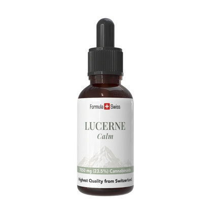 Bottle of Lucerne Calm with Formula Swiss branding on a white background