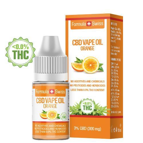 Formula Swiss CBD vape liquid Orange, 3% CBD (300 mg), 10 ml bottle and box
