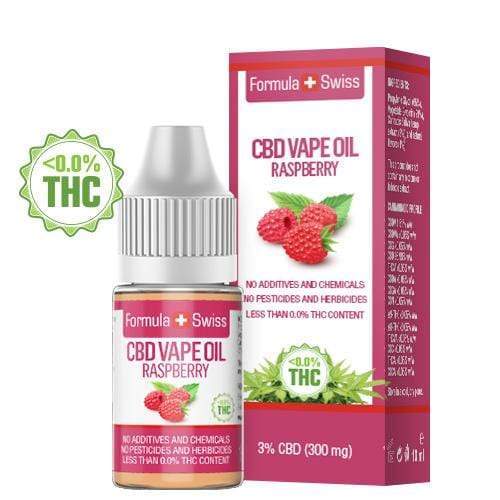 Formula Swiss CBD vape liquid Raspberry, 3% CBD (300 mg), 10 ml bottle and box